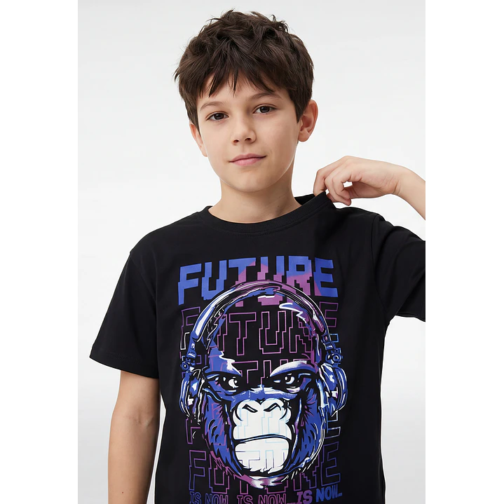 Polera Print Engomado Niño Negro 3