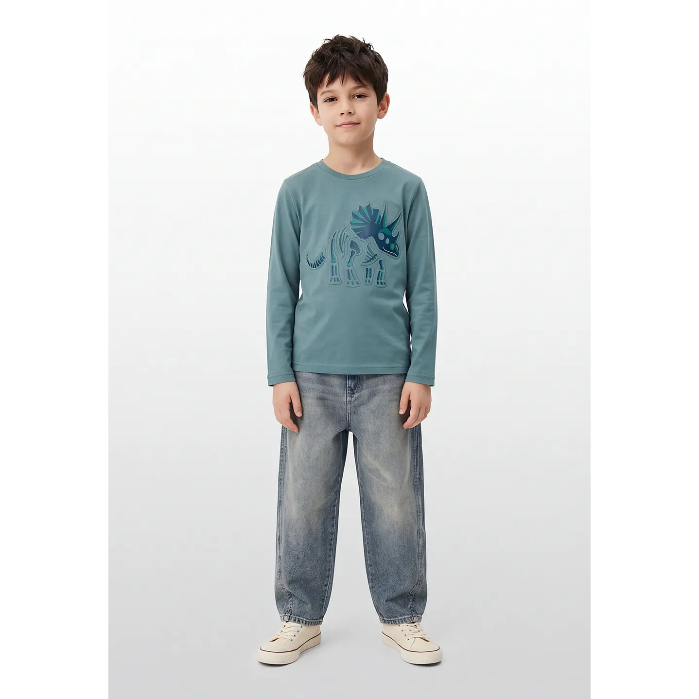 Polera Dino Niño Manga Larga Verde 2