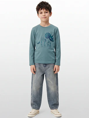 Polera Dino Niño Manga Larga Verde