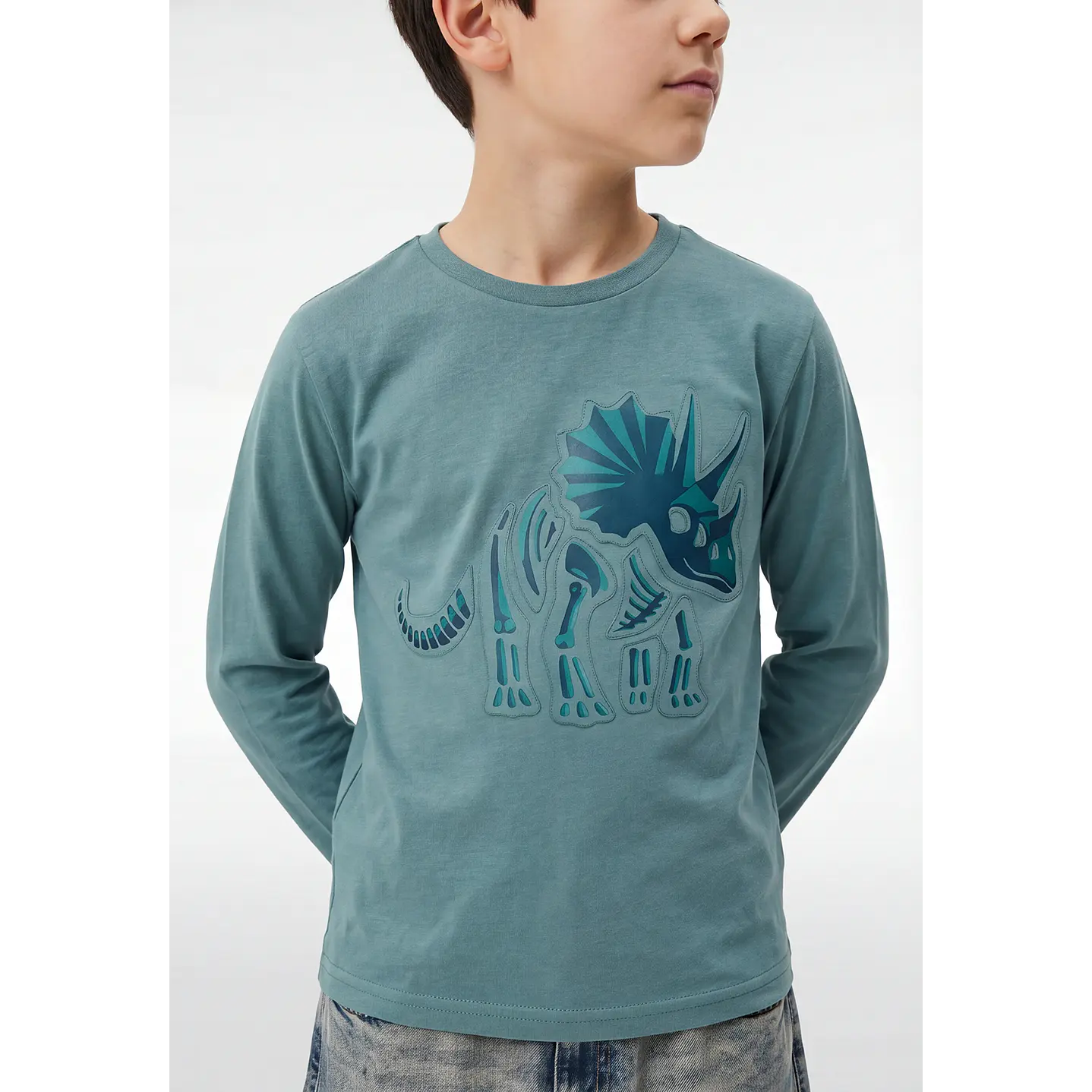 Polera Dino Niño Manga Larga Verde 3