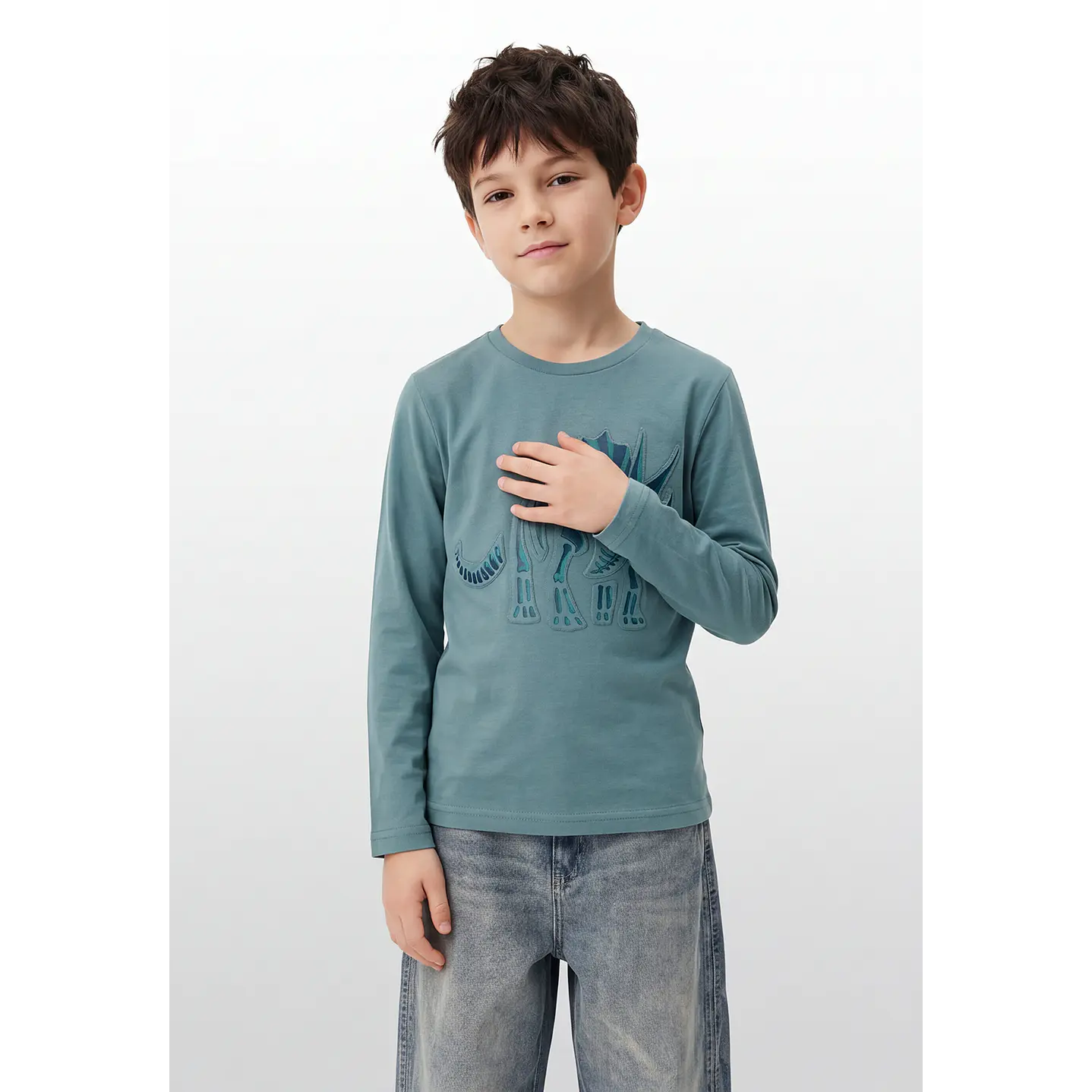 Polera Dino Niño Manga Larga Verde 1