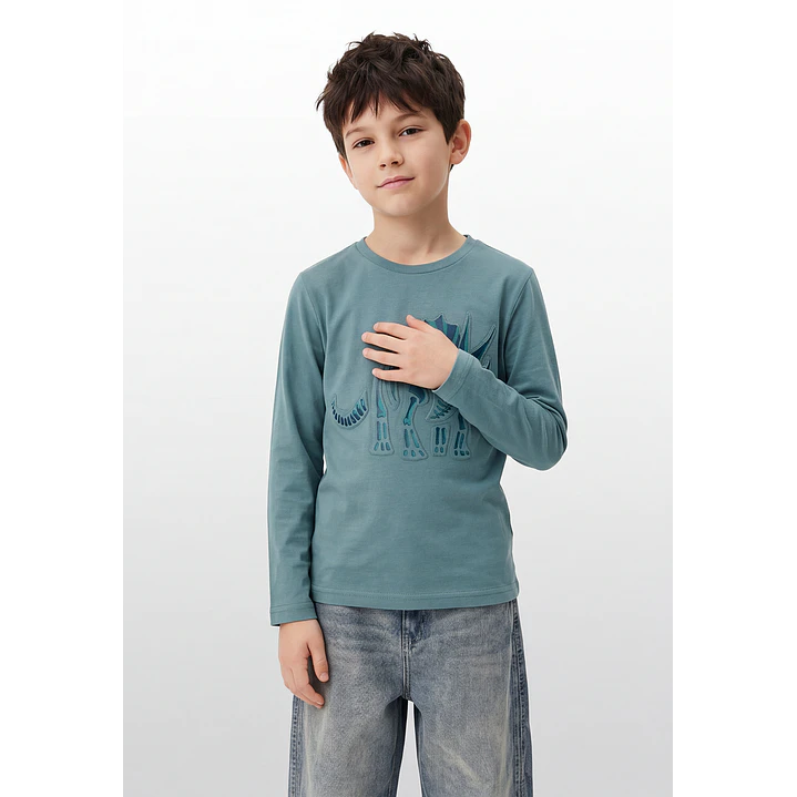 Polera Dino Niño Manga Larga Verde 1