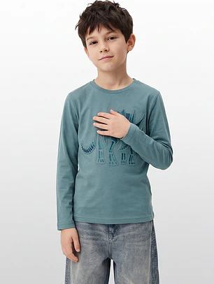 Polera Dino Niño Manga Larga Verde