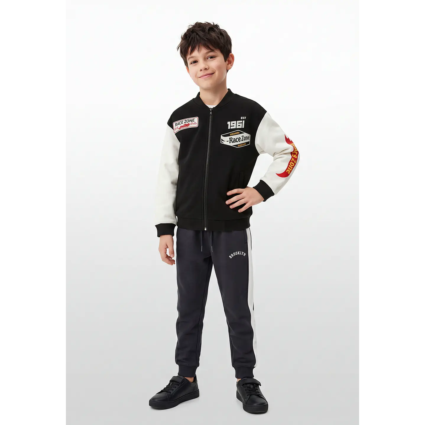 Chaqueta Racing Bomber Niño Manga Larga Negro 3
