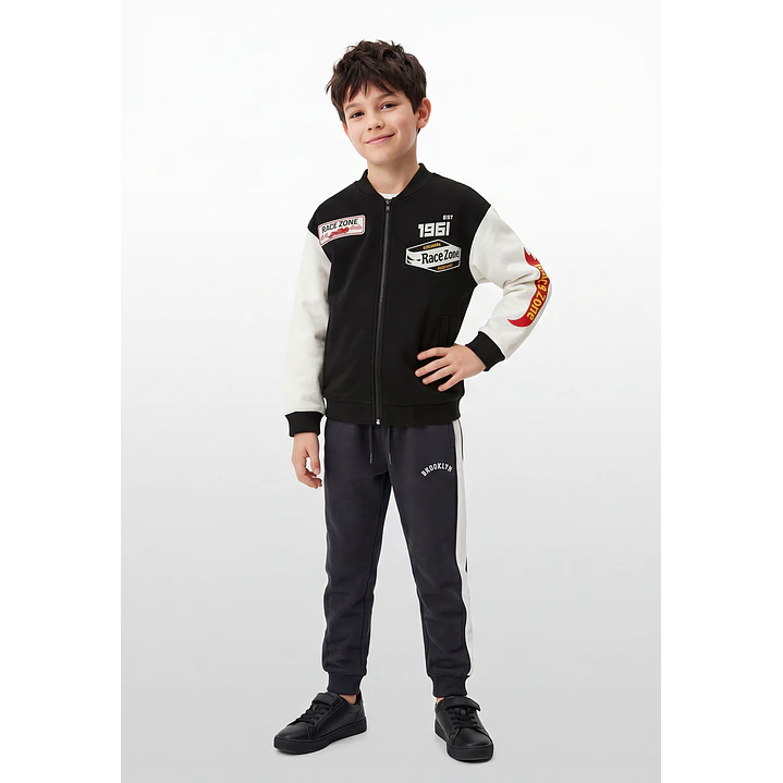 Chaqueta Racing Bomber Niño Manga Larga Negro 2