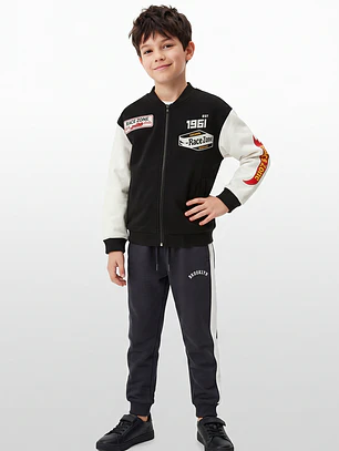 Chaqueta Racing Bomber Niño Manga Larga Negro