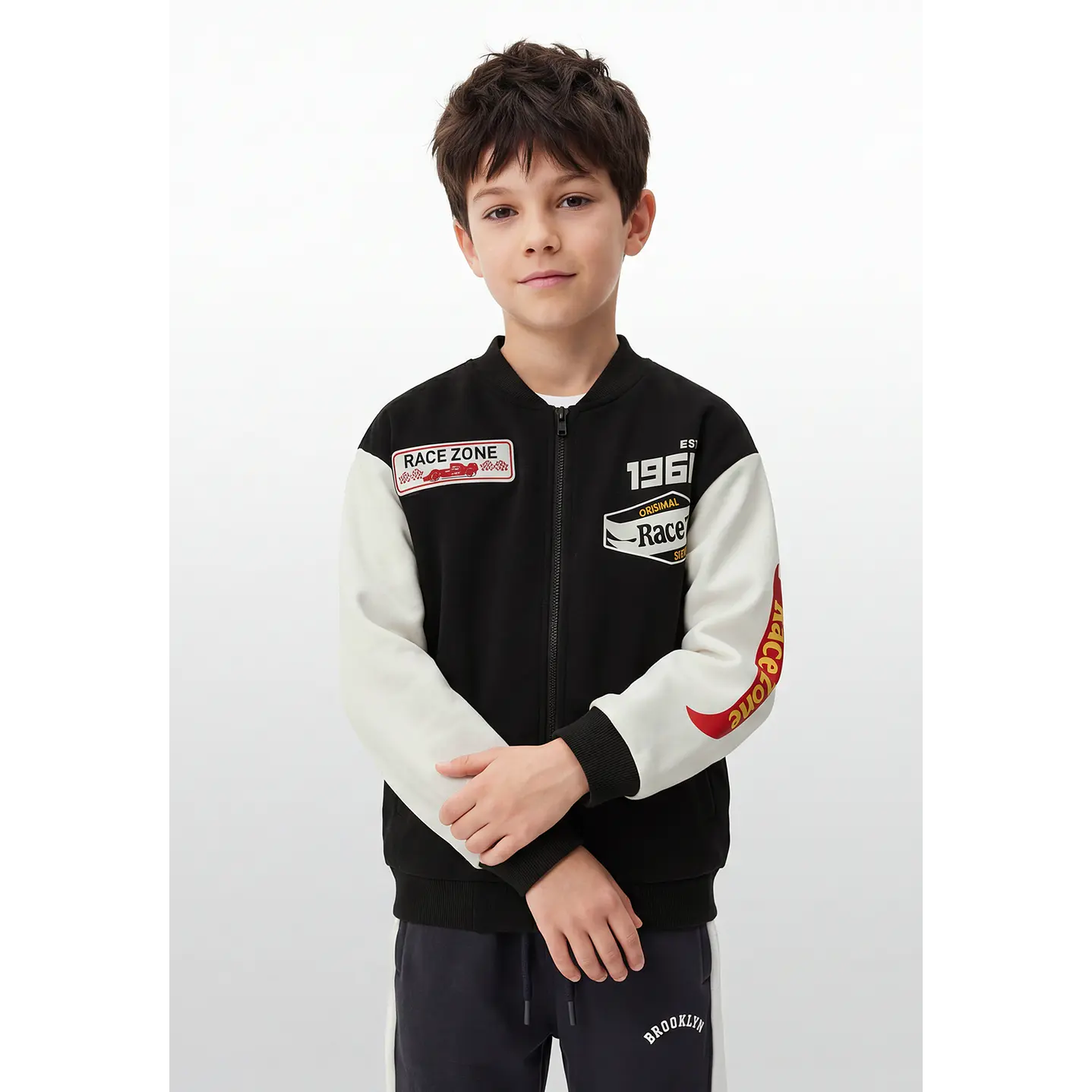 Chaqueta Racing Bomber Niño Manga Larga Negro 2