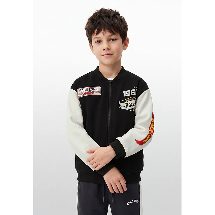 Chaqueta Racing Bomber Niño Manga Larga Negro 1