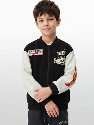 Chaqueta Racing Bomber Niño Manga Larga Negro