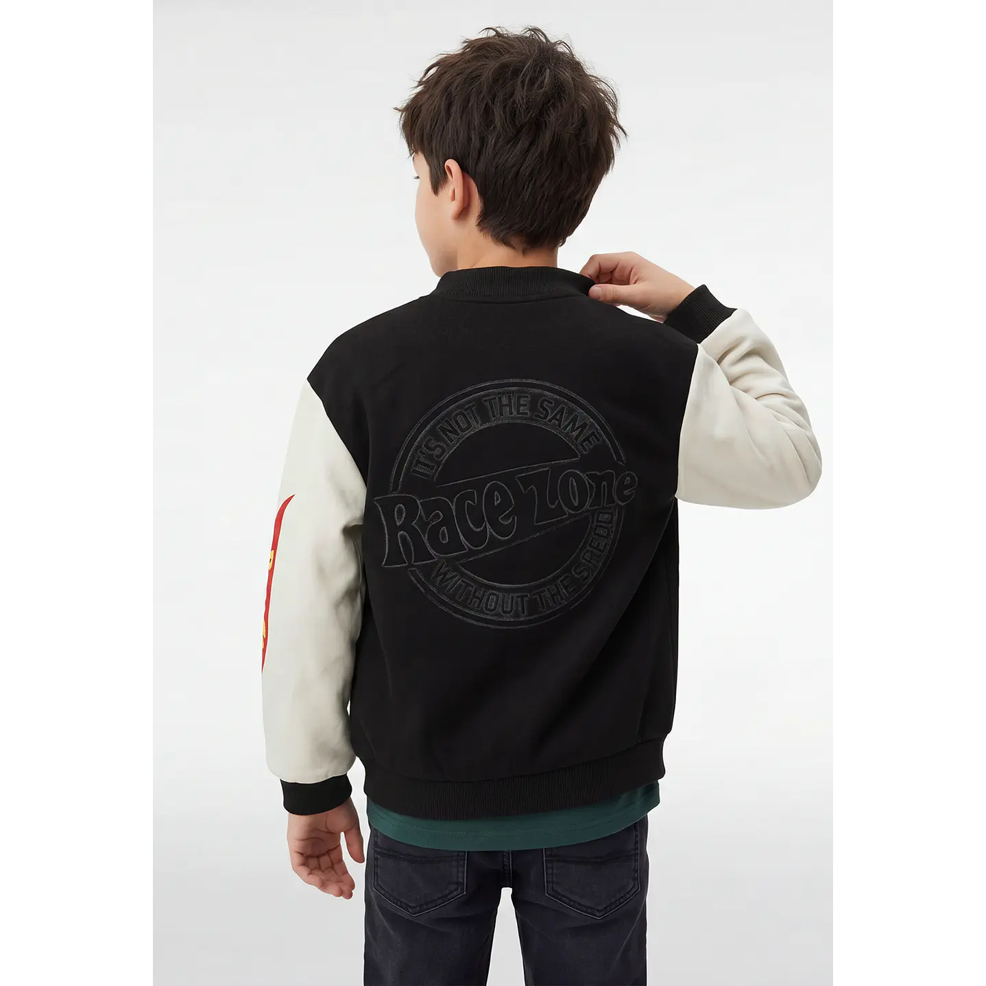 Chaqueta Racing Bomber Niño Manga Larga Negro 4