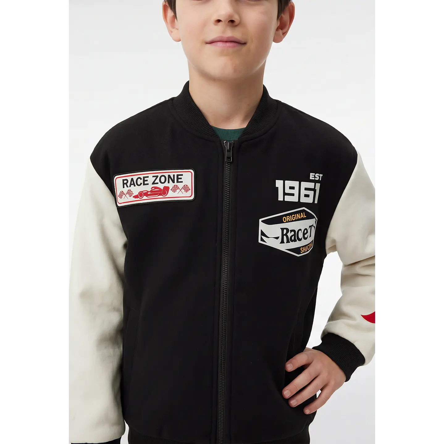 Chaqueta Racing Bomber Niño Manga Larga Negro 1