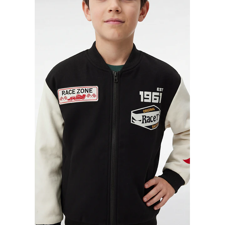 Chaqueta Racing Bomber Niño Manga Larga Negro 4