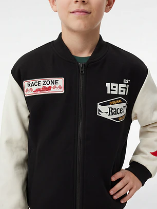 Chaqueta Racing Bomber Niño Manga Larga Negro