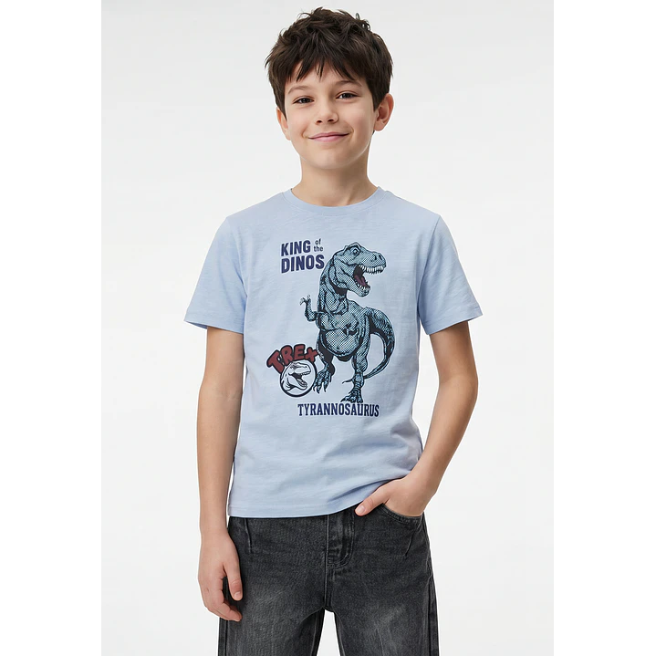 Polera Dino Niño Celeste 1