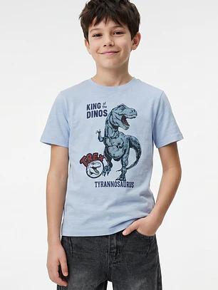Polera Dino Niño Celeste