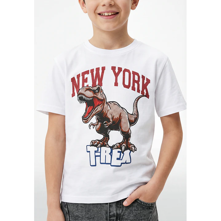 Polera Dino Niño Blanco 3