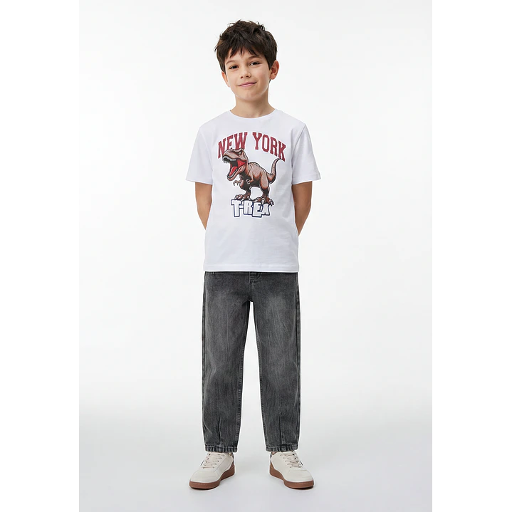Polera Dino Niño Blanco 2