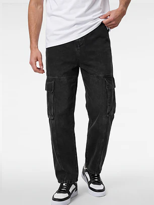 Jeans Procesado Cargo Hombre Negro