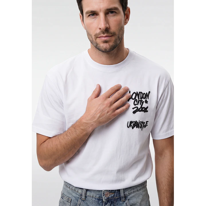 Polera City Urbano Hombre Blanco 2