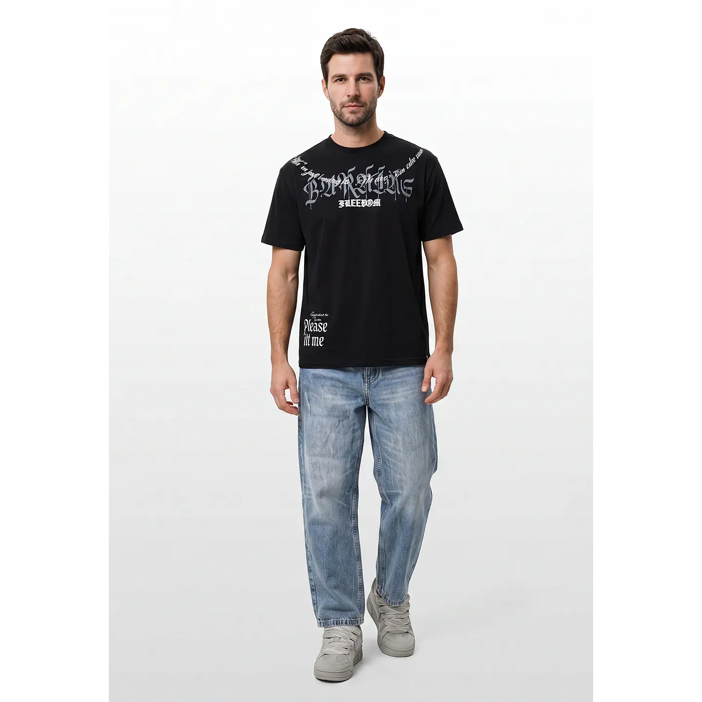 Polera Letras Relaxed Hombre Negro 4