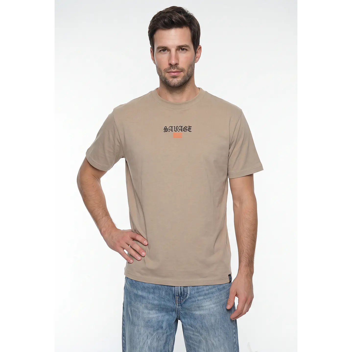 Polera Letras Relaxed Hombre Beige 1