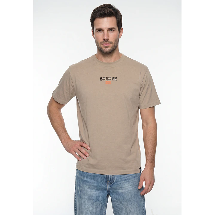 Polera Letras Relaxed Hombre Beige 1