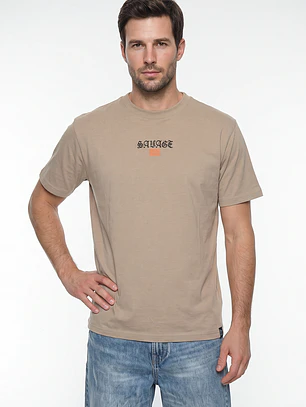 Polera Letras Relaxed Hombre Beige
