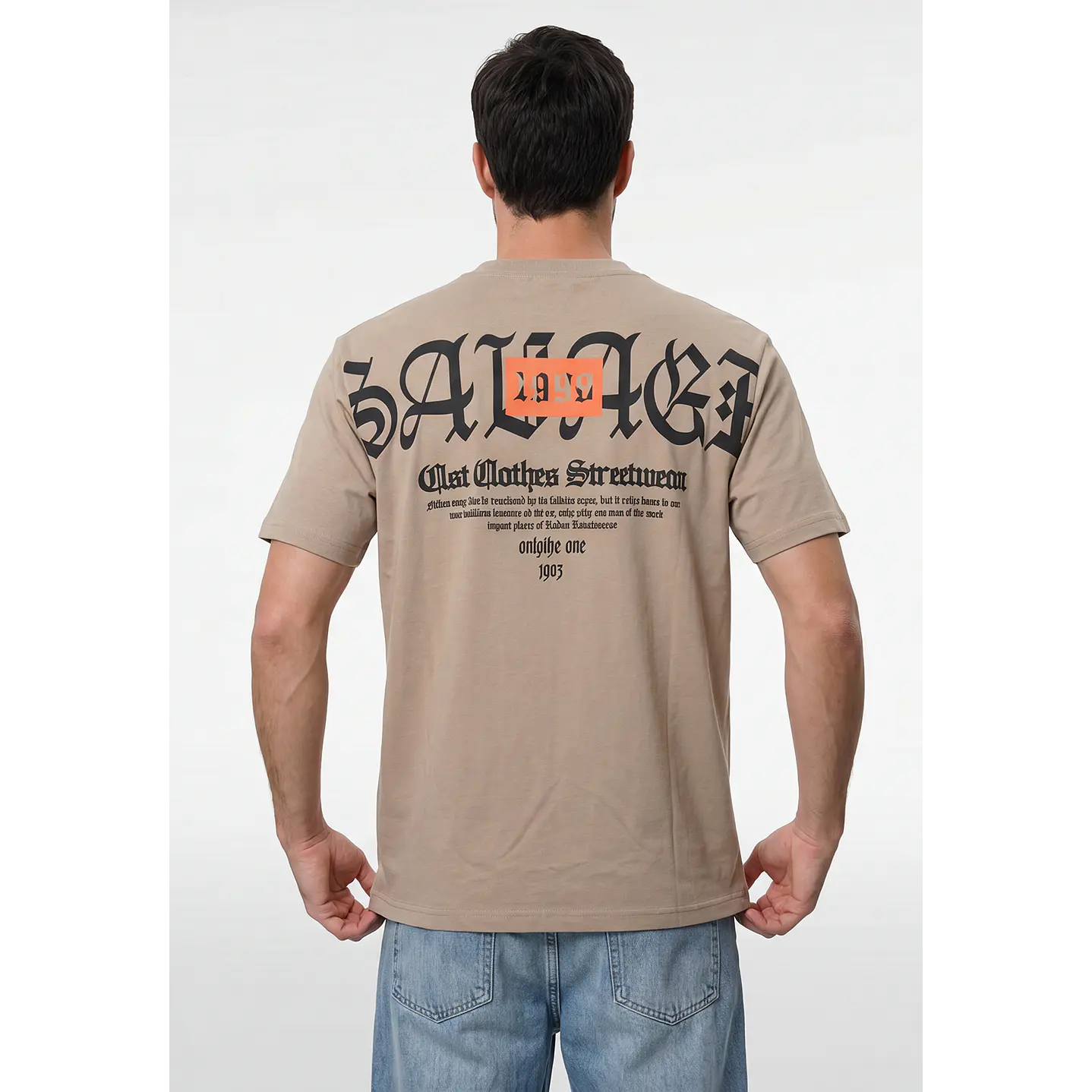 Polera Letras Relaxed Hombre Beige 2