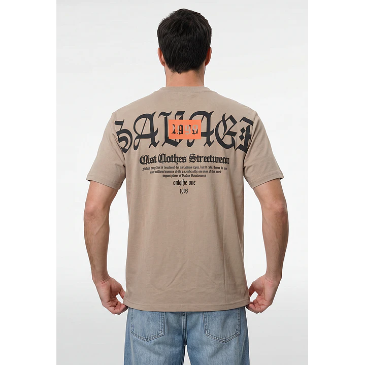 Polera Letras Relaxed Hombre Beige 2