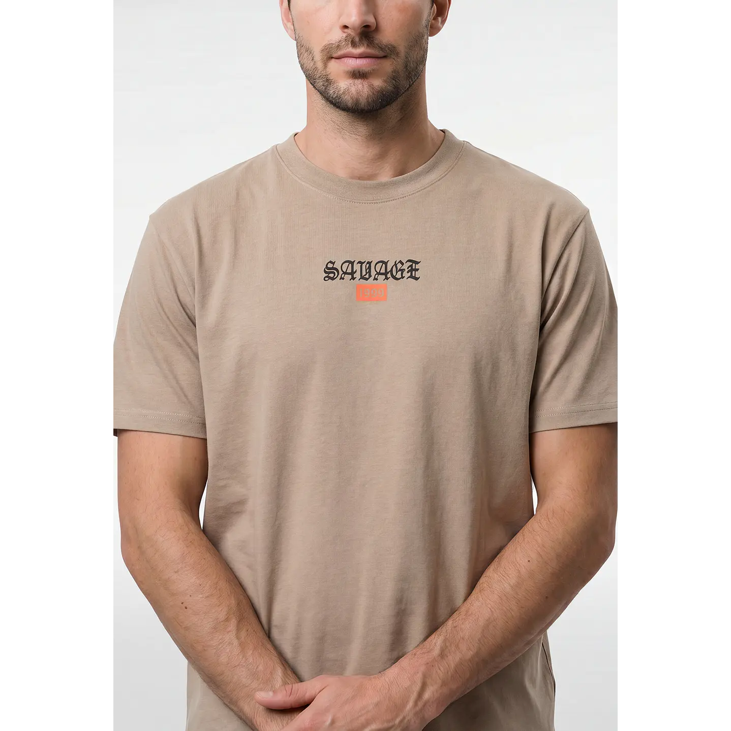 Polera Letras Relaxed Hombre Beige 3