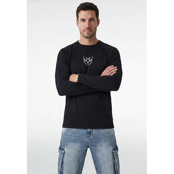 Polera Deportiva Termica Hombre Manga Larga Negro 1