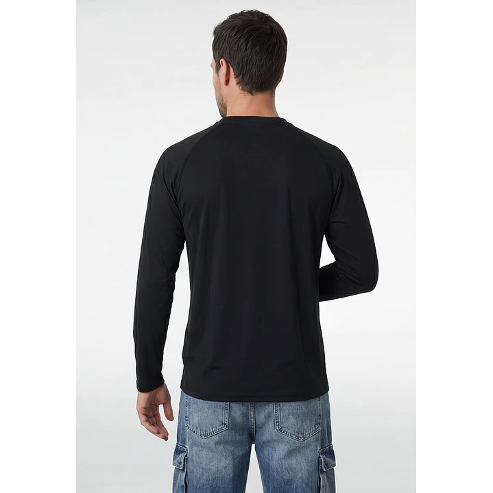 Polera Deportiva Termica Hombre Manga Larga Negro 3
