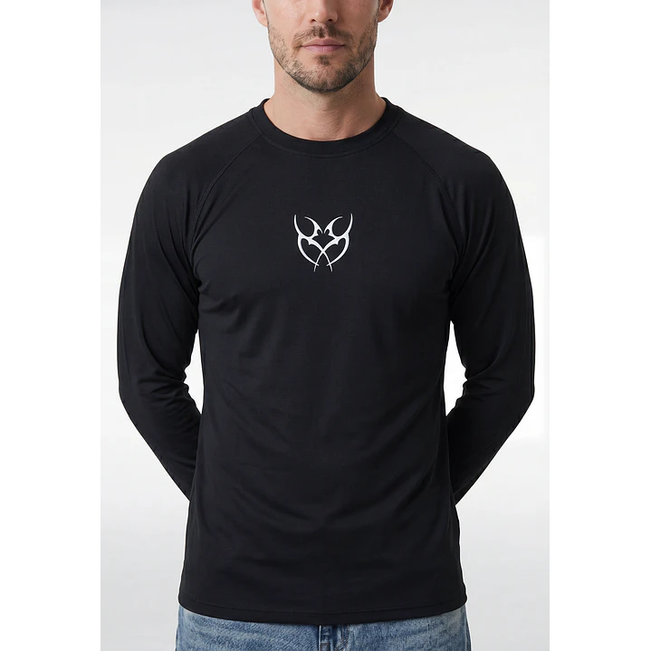Polera Deportiva Termica Hombre Manga Larga Negro 2