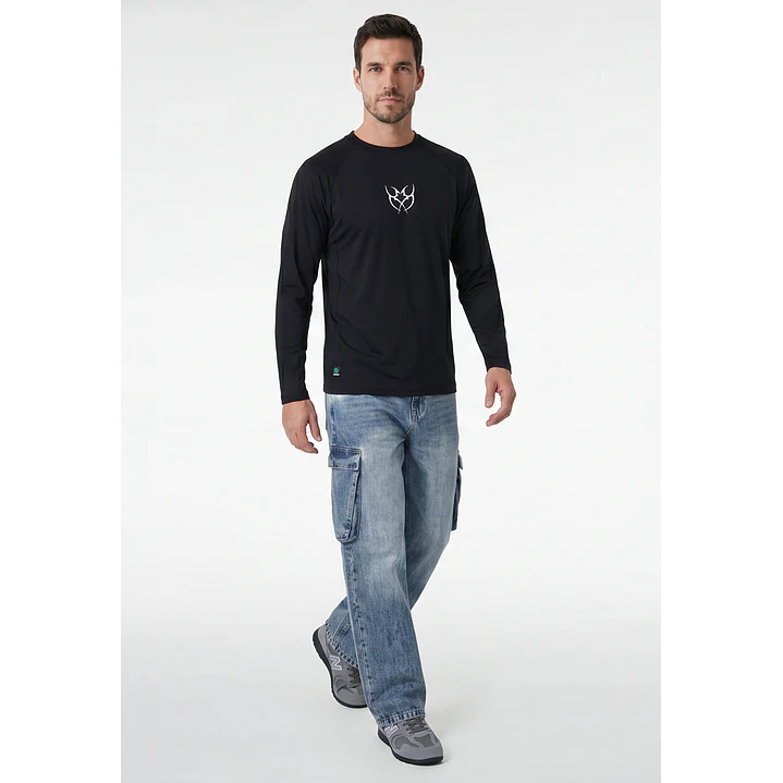 Polera Deportiva Termica Hombre Manga Larga Negro 4