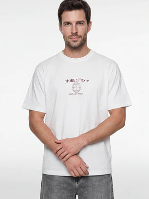 Polera Oriental Relaxed Hombre Blanco