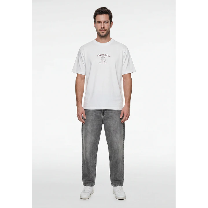 Polera Oriental Relaxed Hombre Blanco 4