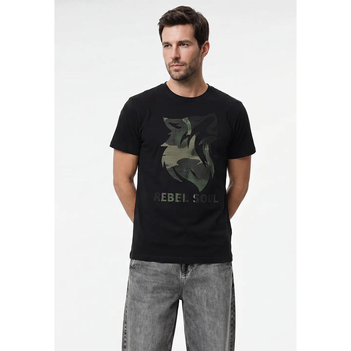 Polera Relieve 3D Regular Hombre Negro 1