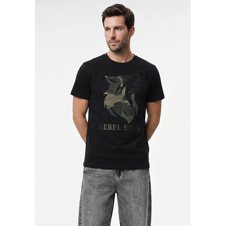 Polera Relieve 3D Regular Hombre Negro 1