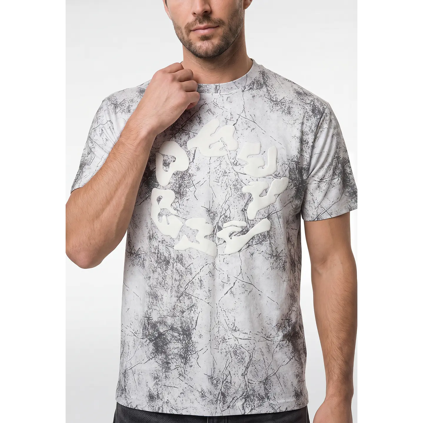 Polera Relieve 3D Relaxed Hombre Gris 2