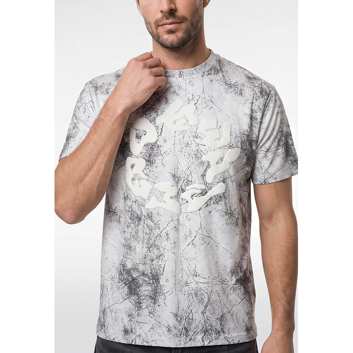 Polera Relieve 3D Relaxed Hombre Gris 2