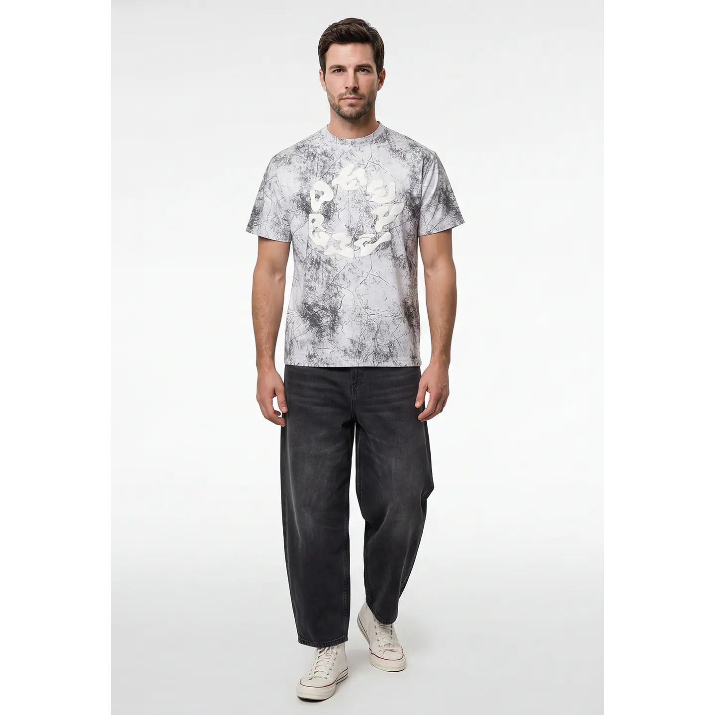 Polera Relieve 3D Relaxed Hombre Gris 4