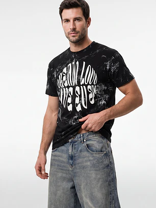 Polera Relieve 3D Relaxed Hombre Negro