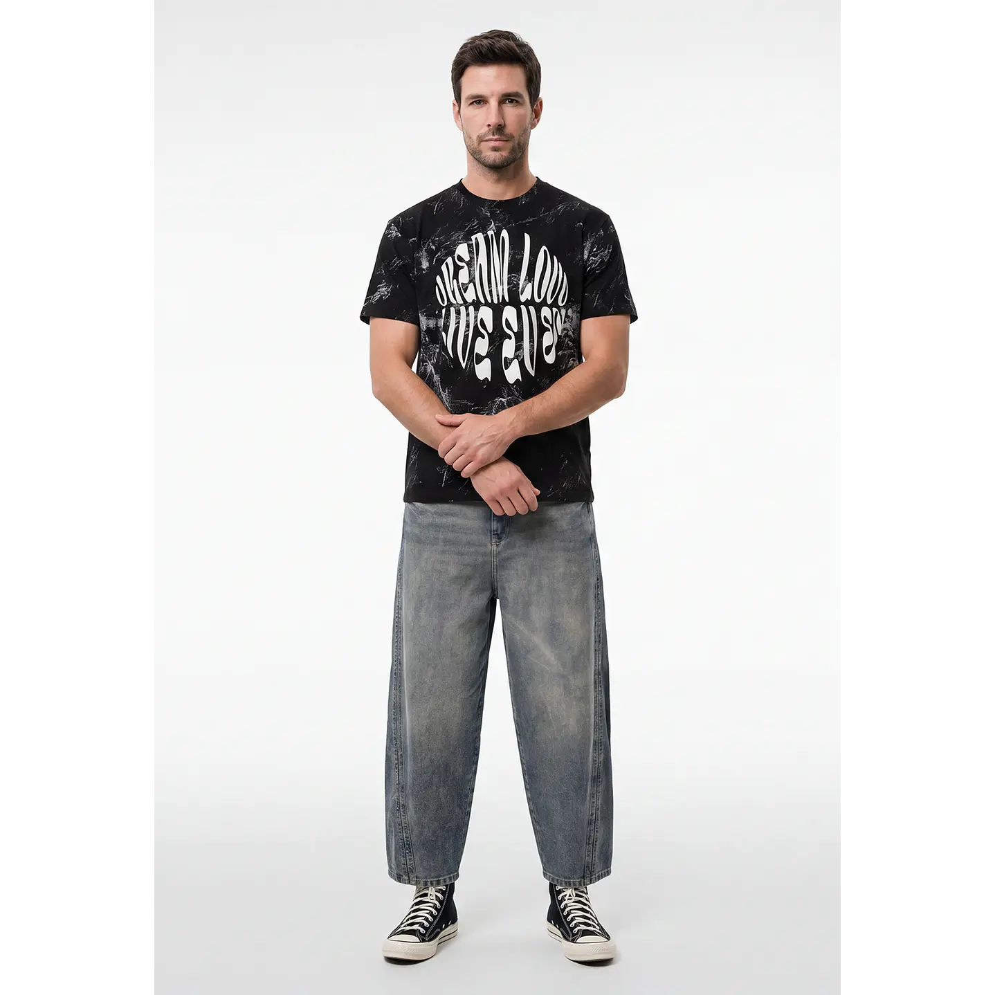 Polera Relieve 3D Relaxed Hombre Negro 4