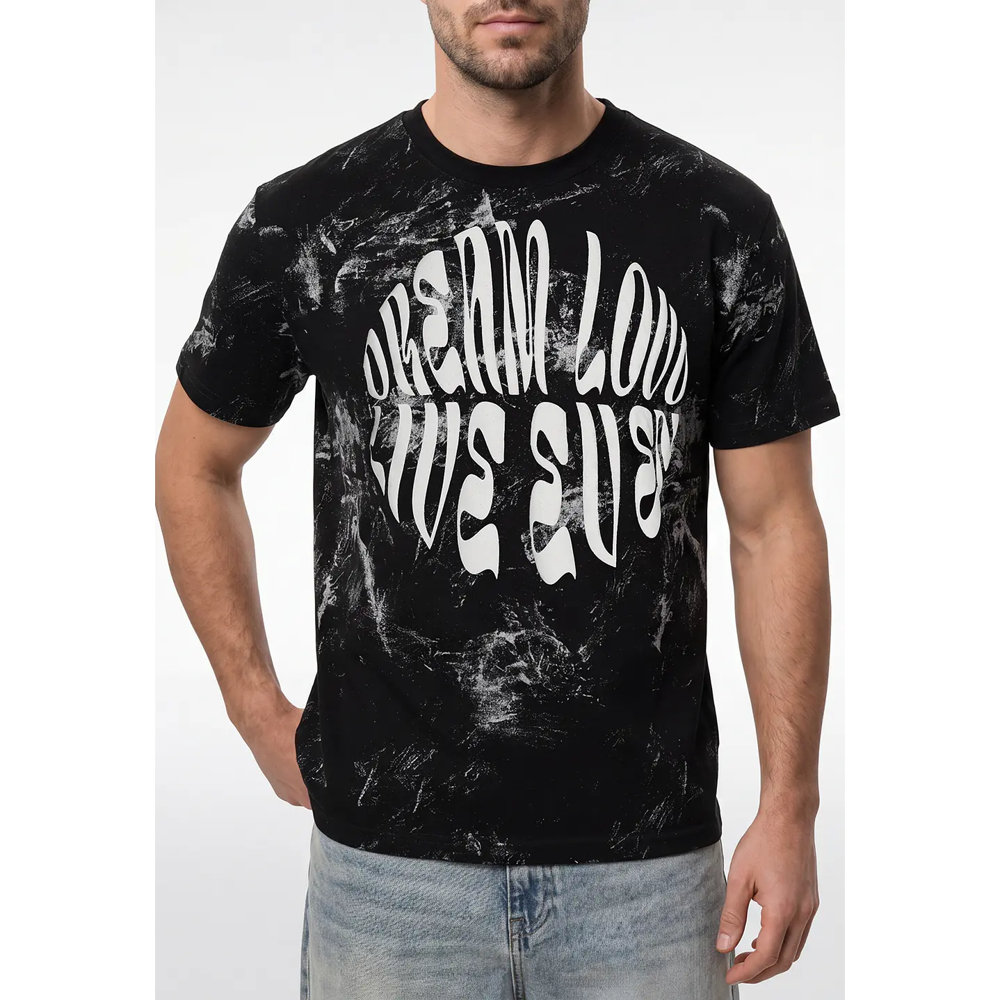 Polera Relieve 3D Relaxed Hombre Negro 1