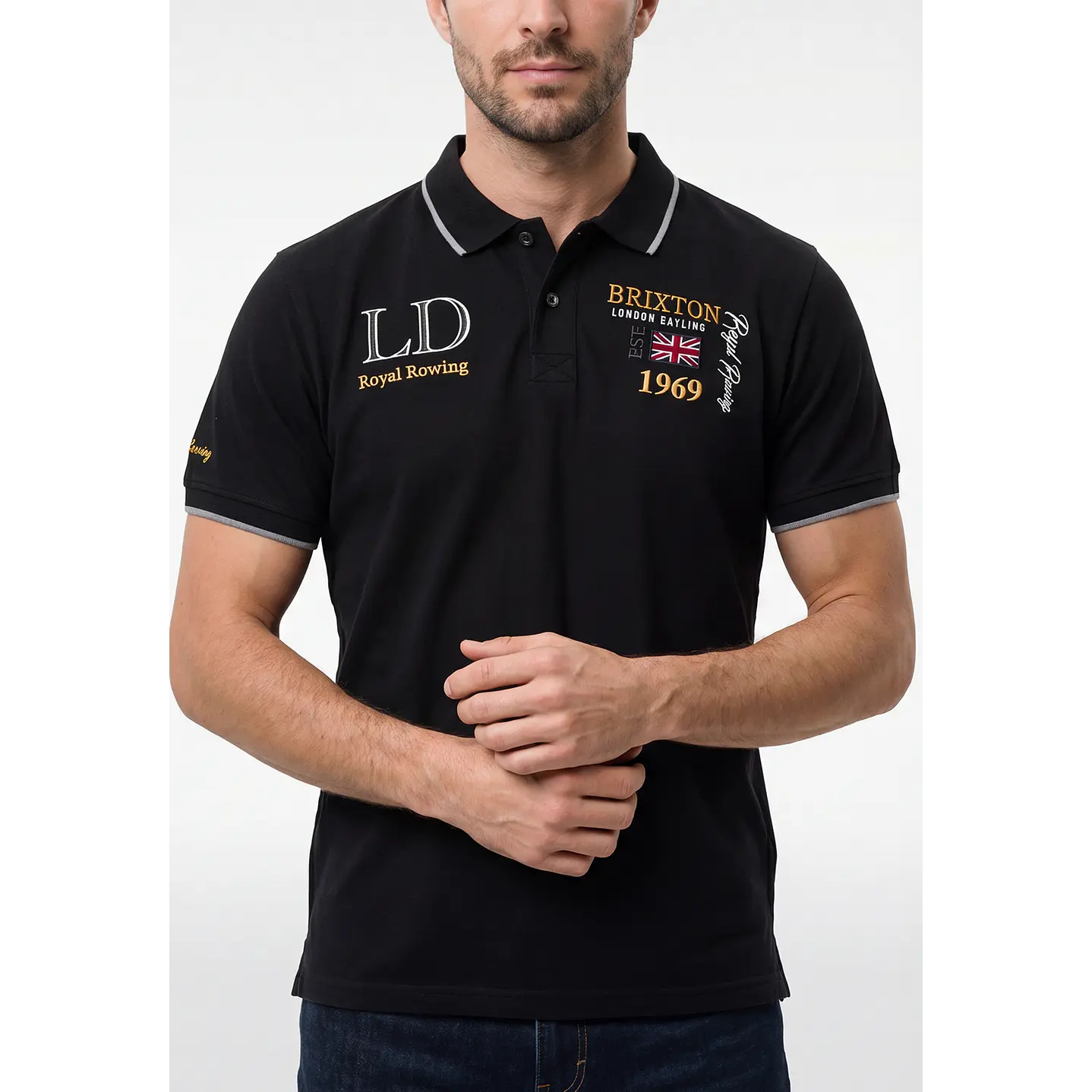 Polera Pique London Hombre Negro 2