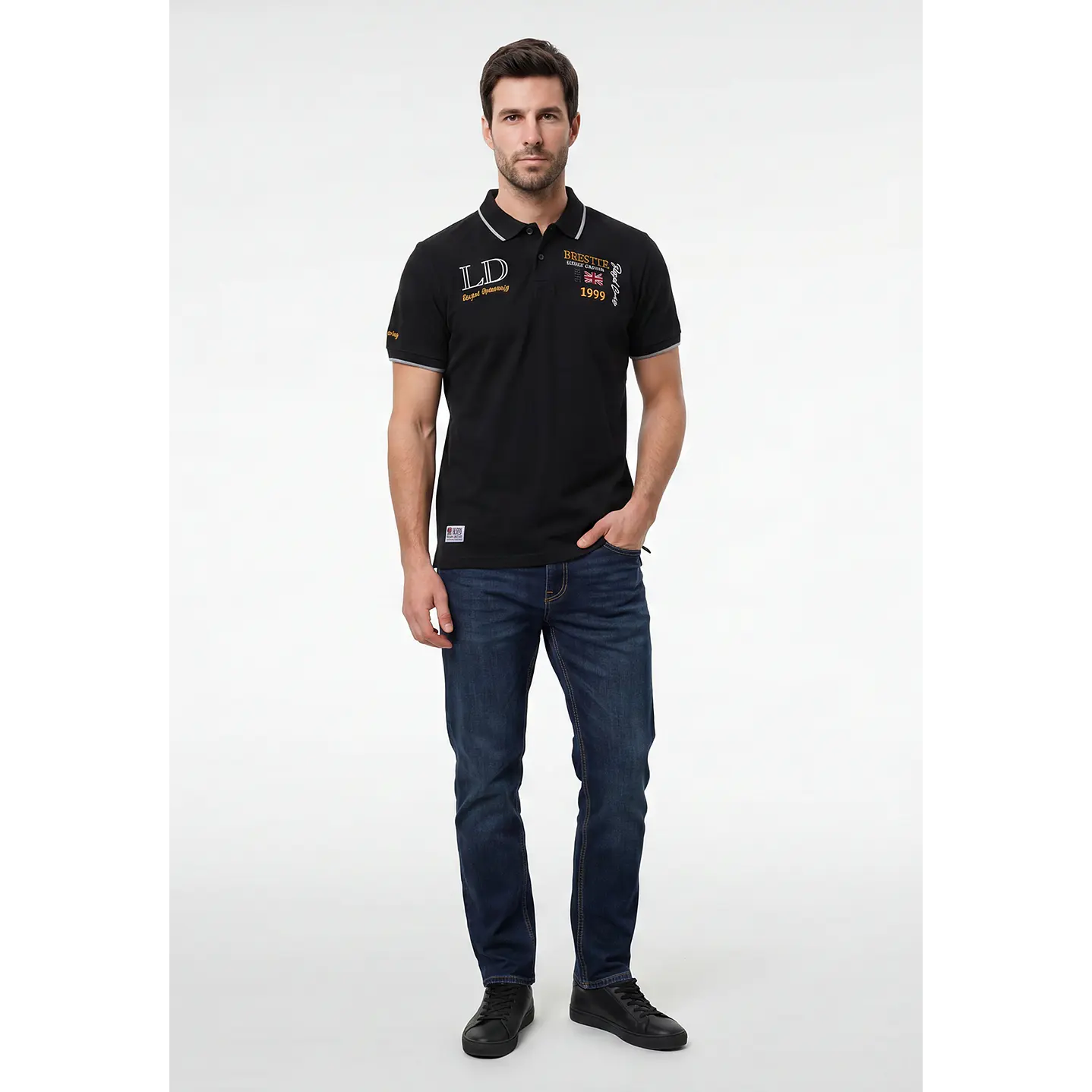 Polera Pique London Hombre Negro 4