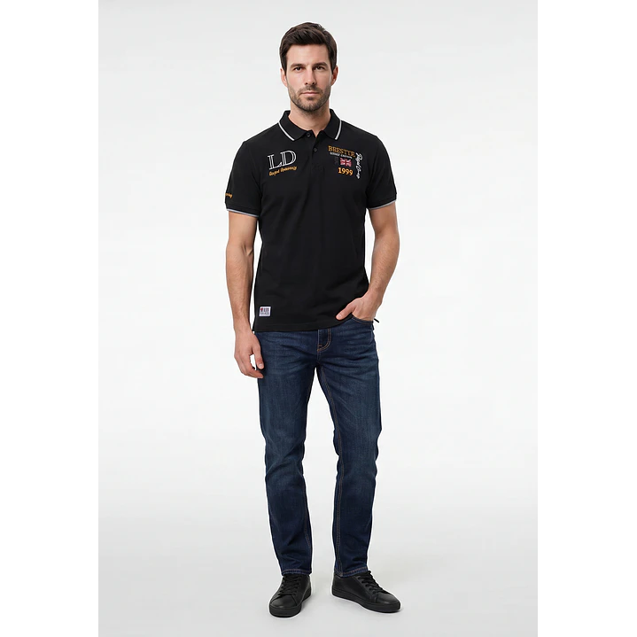 Polera Pique London Hombre Negro 4