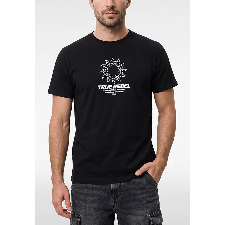 Polera Letras Relaxed Hombre Negro 2