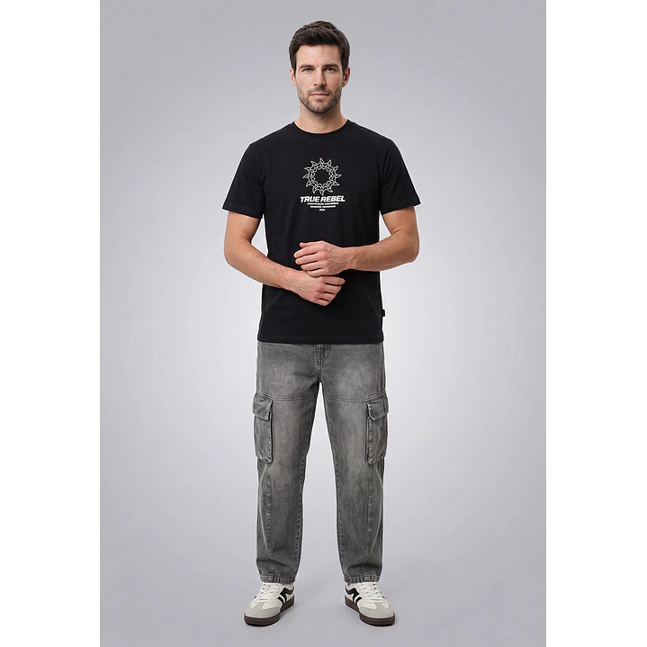 Polera Letras Relaxed Hombre Negro 4