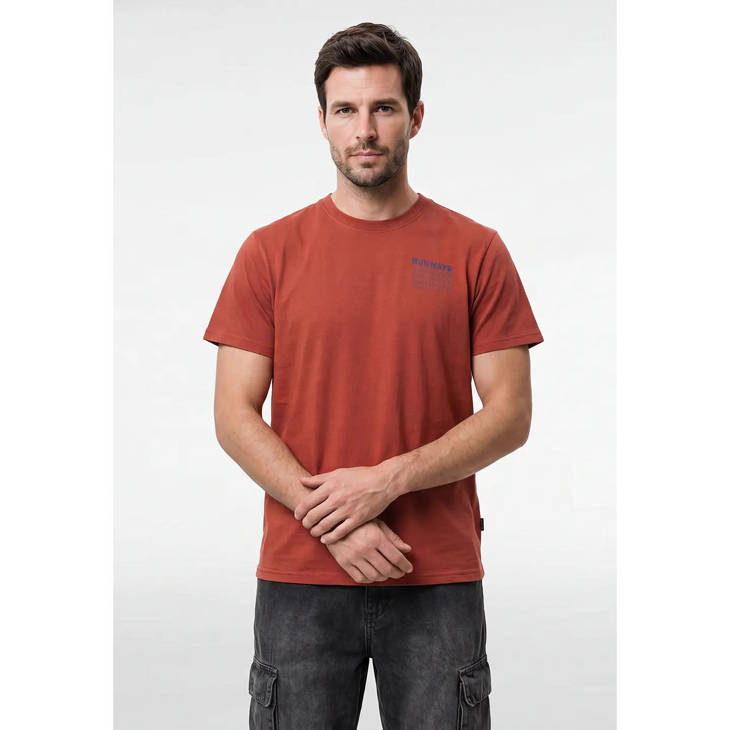 Polera Letras Relaxed Hombre Naranja 1